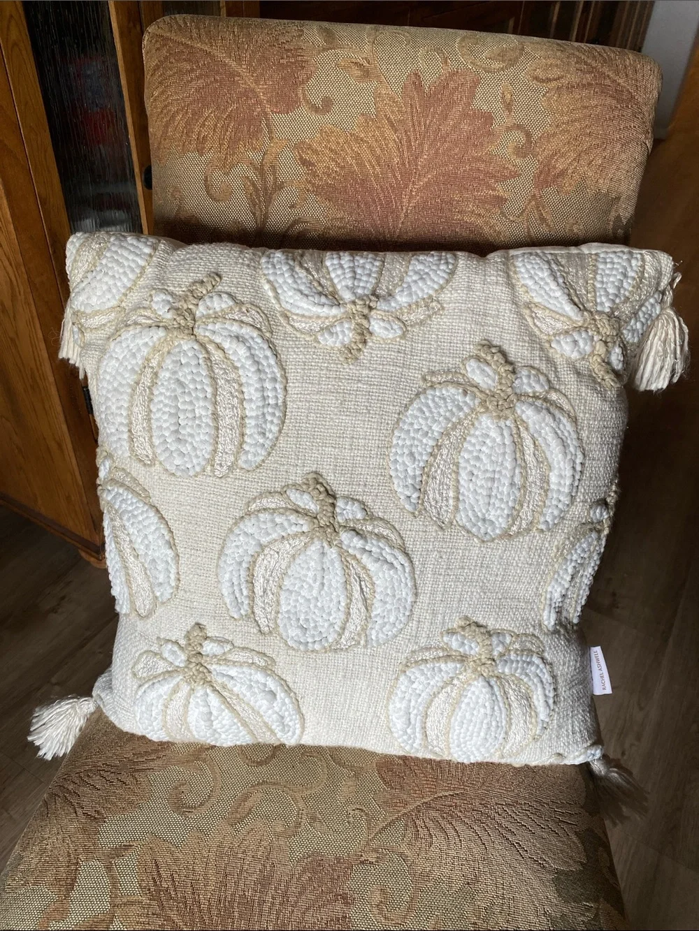 Cream Tufted Pumpkin Accent Pillow with Tassels